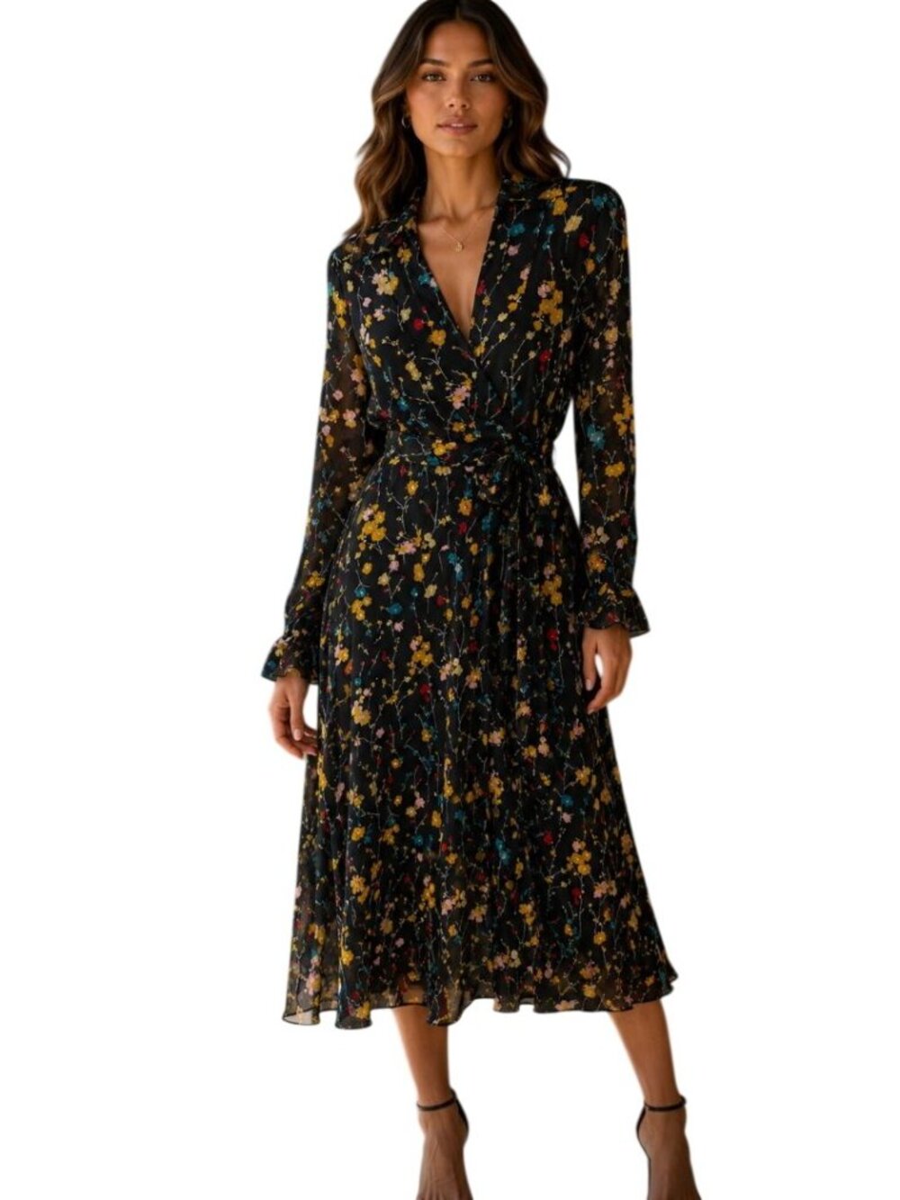 EQUIPMENT Silk Chiffon Vivienne Wrap Effect Floral Midi Dress - Size 0